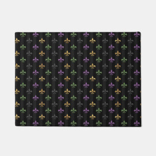 Mardi Gras Colorful Fleur De Lis Dark Vertical Doormat