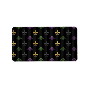Mardi Gras Colorful Fleur De Lis Dark Vertical Label
