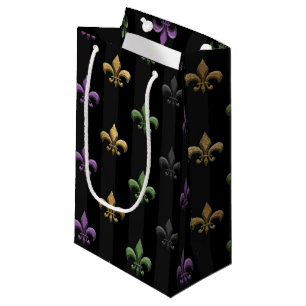 Mardi Gras Colorful Fleur De Lis Dark Vertical Small Gift Bag