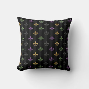 Mardi Gras Colorful Fleur De Lis Dark Vertical Throw Pillow