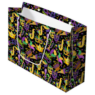 Mardi gras colors Black BG Large Gift Bag