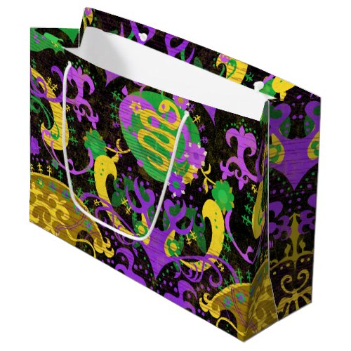 Mardi Gras Colors Damask Dragon Butterfly Snake Large Gift Bag