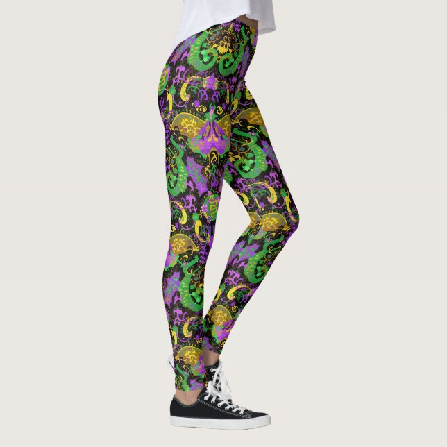 Mardi Gras Colors Damask Dragon, Butterfly, Snake Leggings (Right)