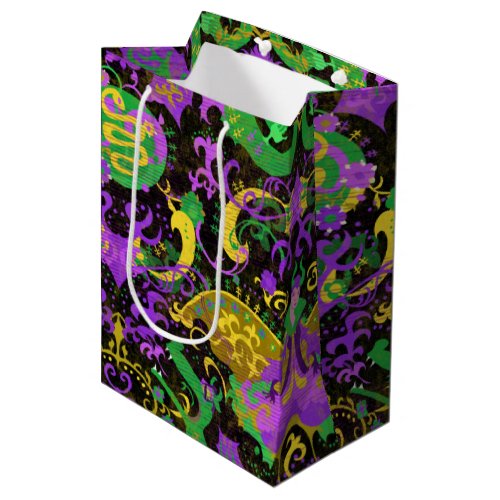 Mardi Gras Colors Damask Dragon Butterfly Snake Medium Gift Bag
