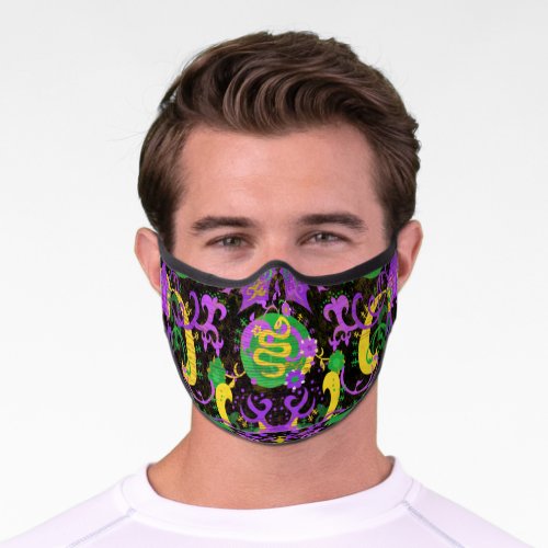 Mardi Gras Colors Damask Dragon Butterfly Snake  Premium Face Mask