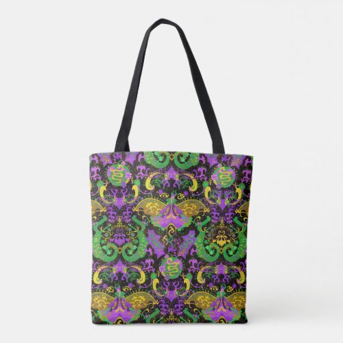 Mardi Gras Colors Damask Dragon Butterfly Snake Tote Bag