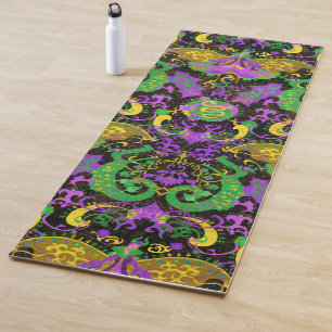 Mardi Gras Colors Damask Dragon, Butterfly, Snake Yoga Mat