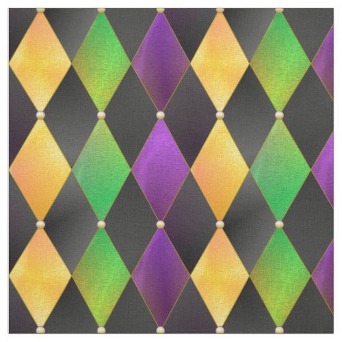 Mardi Gras Colors Diamond Harlequin Argyle _ Black Fabric