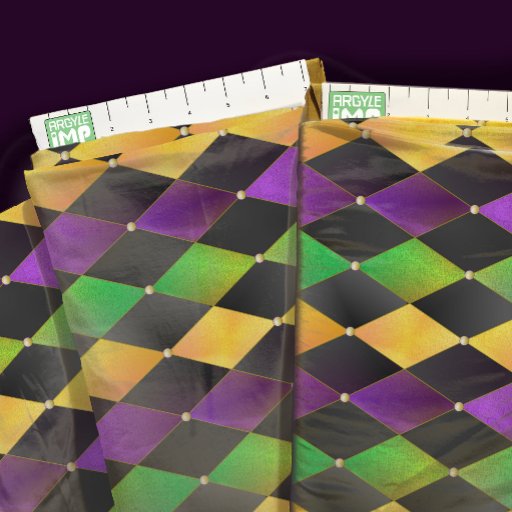 Mardi Gras Colors Diamond Harlequin Argyle - Black Fabric