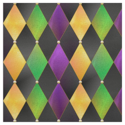 Mardi Gras Colors Diamond Harlequin Argyle _ Black Fabric