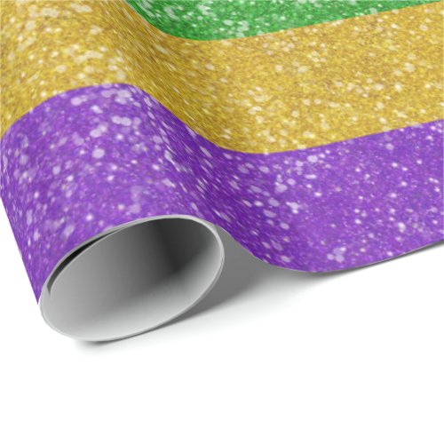 Mardi Gras Colors Glitter Horizontal Stripe Bling Wrapping Paper