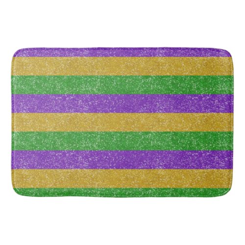 Mardi Gras Colors Glitter Stripe Bling Bath Mat