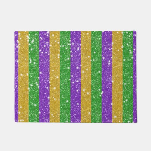 Mardi Gras Colors Glitter Stripe Bling Doormat