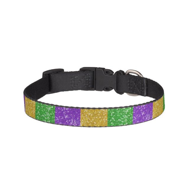 Mardi Gras Colors Glitter Stripe Bling Pet Collar (Front)