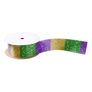 Mardi Gras Colors Glitter Stripe Bling Satin Ribbon