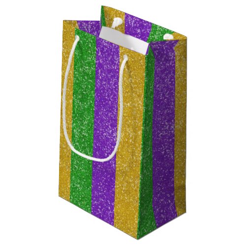 Mardi Gras Colors Glitter Stripe Bling Small Gift Bag