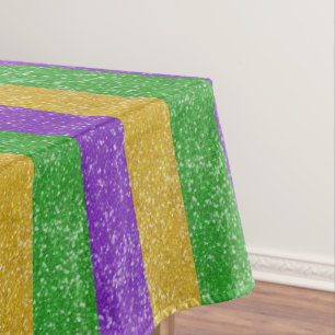 Mardi Gras Colors Glitter Stripe Bling Tablecloth