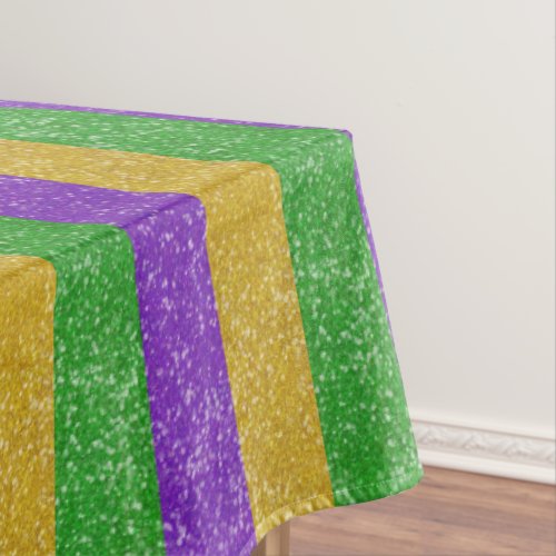 Mardi Gras Colors Glitter Stripe Bling  Tablecloth