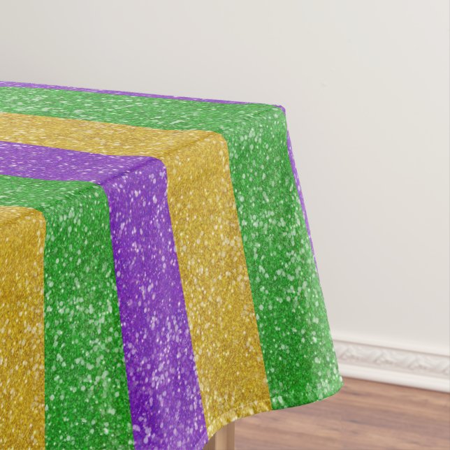 Mardi Gras Colors Glitter Stripe Bling  Tablecloth (In Situ)