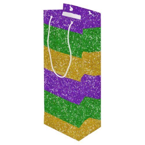 Mardi Gras Colors Glitter Stripe Bling  Wine Gift Bag