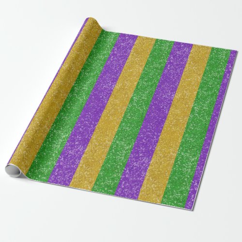 Mardi Gras Colors Glitter Stripe Bling Wrapping Paper