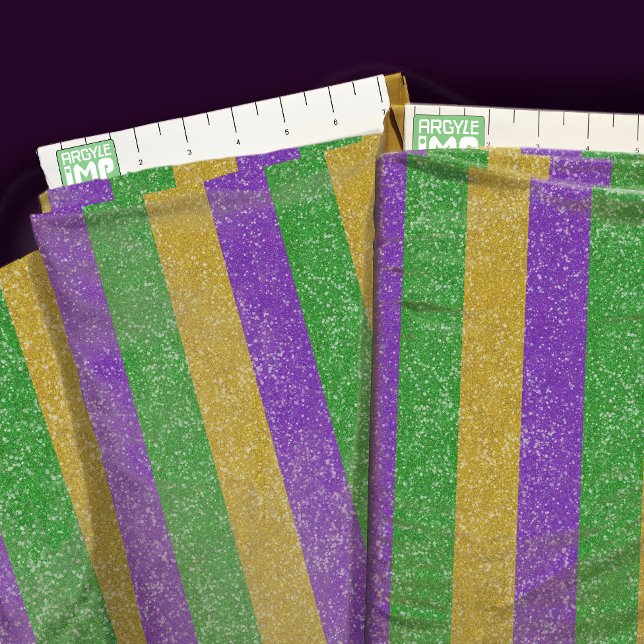 Mardi Gras Colors Horizontal Stripe Fabric (close-up with ruler)