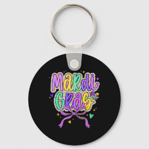 Mardi Gras Coquette Bow Fat Tuesday New Orleans Ki Keychain