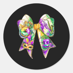 Mardi Gras Coquette Bow Fat Tuesday New Orleans Wo Classic Round Sticker