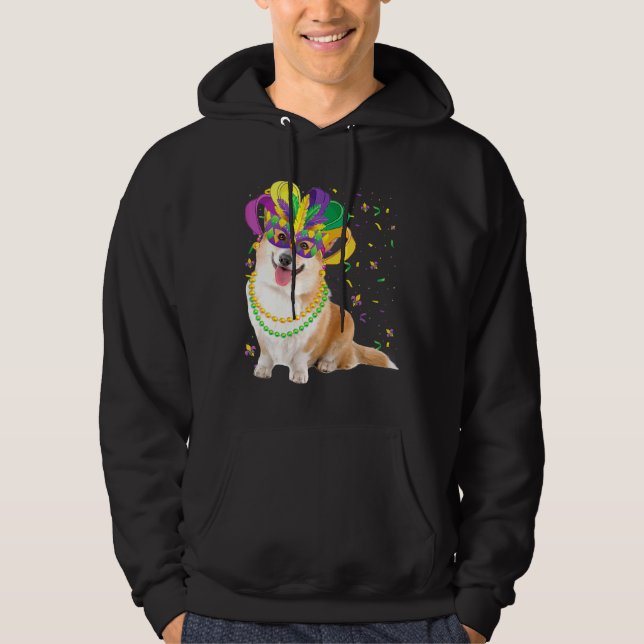 Mardi Gras Corgi Dog Animal Festival Hoodie (Front)