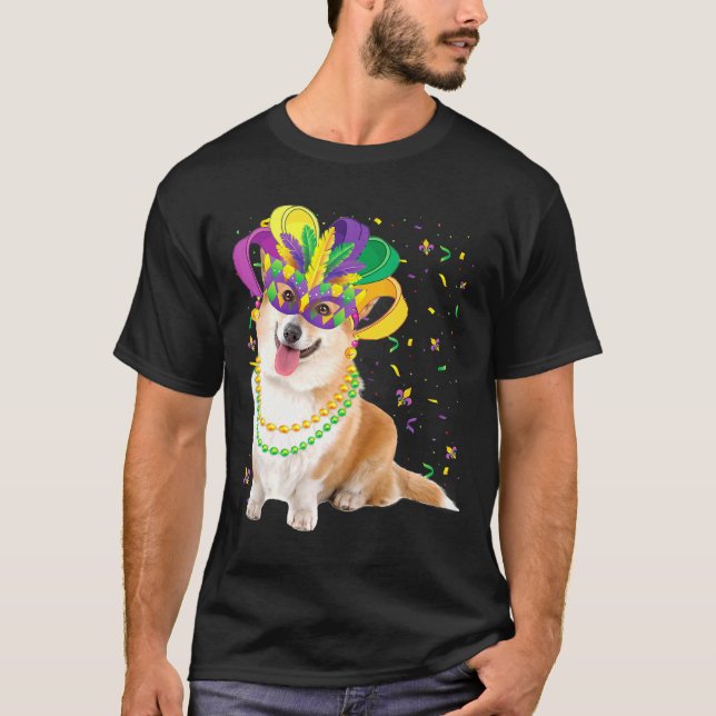 Mardi Gras Corgi Dog Animal Festival T-Shirt (Front)