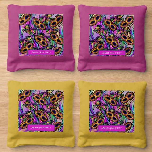 Mardi Gras Cornhole Bags (Wood)