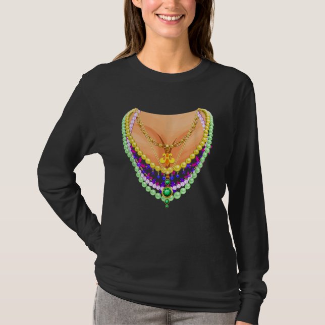 Mardi Gras Costume Flash Cleavage for Women Girls T-Shirt (Front)