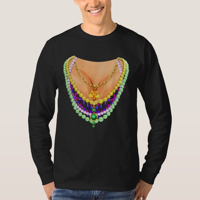 Mardi Gras Costume Flash Cleavage for Women Girls T-Shirt (Front)