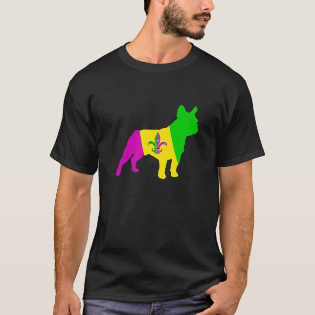 Mardi Gras Costume French Bulldog Dog Funny Party T-Shirt (Front)
