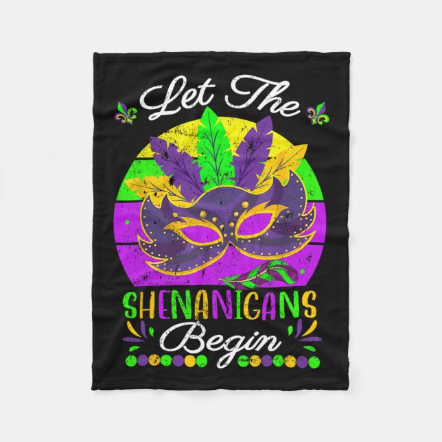 Mardi Gras Costume Let The Shenanigans Begin Mask  Fleece Blanket (Front)