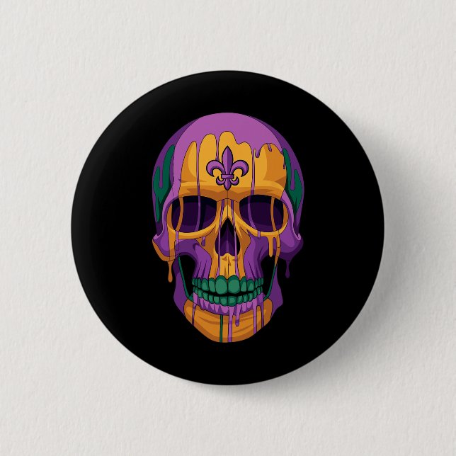 Mardi Gras Costume Sugar Skull Carnival New Orlean Button (Front)