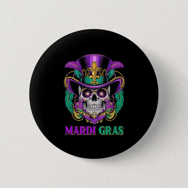 Mardi Gras Costume Sugar Skull Carnival New Orlean Button (Front)