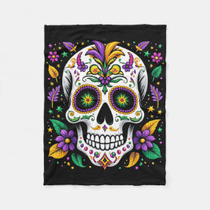 Mardi Gras Costume Sugar Skull Carnival New Orlean Fleece Blanket