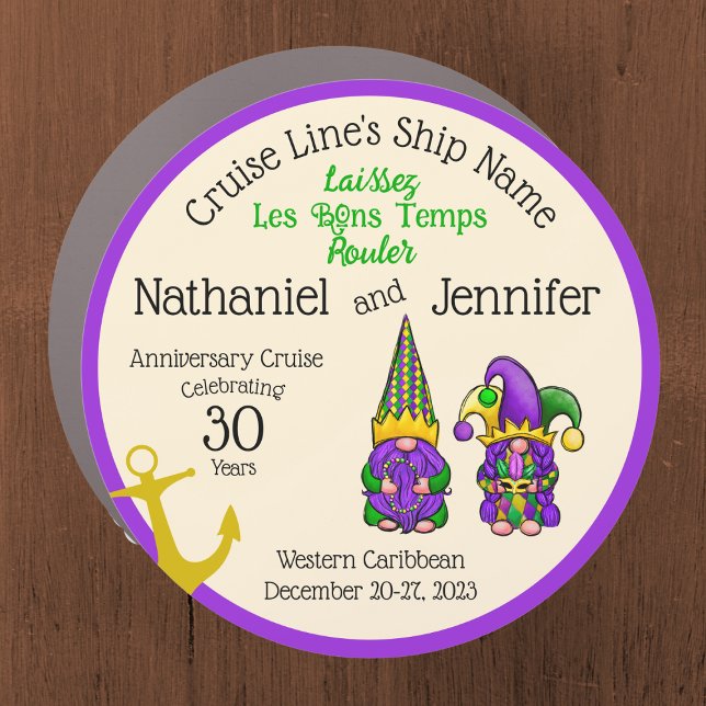 Mardi Gras Couple Anniversary Cruise Door Magnet (Let the Good Times Roll.  Mardi Gras Cruise Door Decoration Marker for Anniversary Couple)