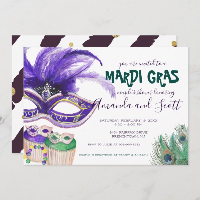Mardi Gras Couple's Shower Invitation (Front/Back)