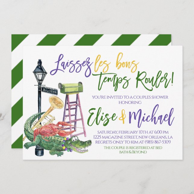 Mardi Gras Couples Shower Invitation (Front/Back)