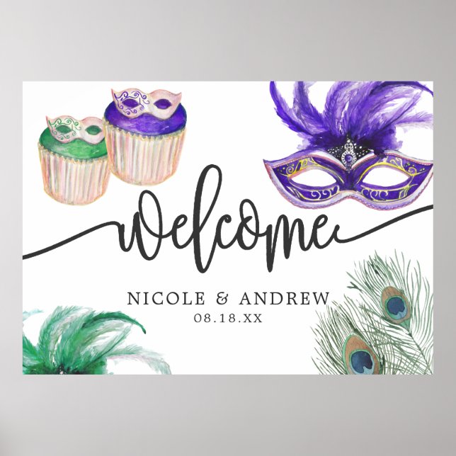 Mardi Gras Couple's Shower Welcome Poster (Front)