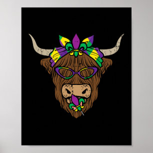 Mardi Gras Cow Face Hiefer Farm Women Girls Kids  Poster