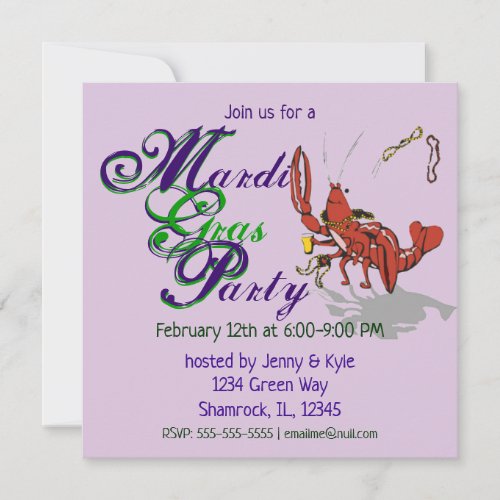 Mardi Gras Crawdad Invitation