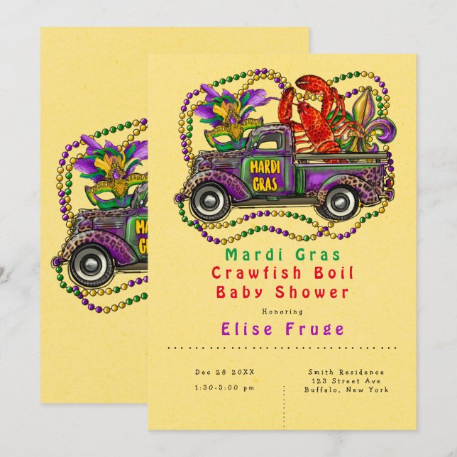 Mardi Gras Crawfish Boil Baby Shower Invitation (Front/Back)