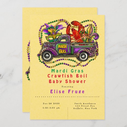 Mardi Gras Crawfish Boil Baby Shower Invitation