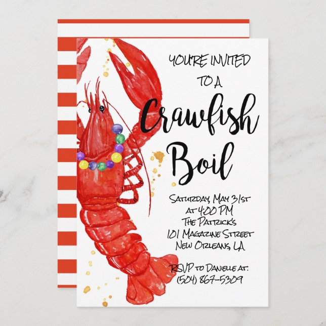Mardi Gras Crawfish Boil Invitation (Front/Back)