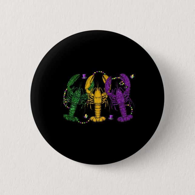 Mardi Gras Crawfish Funny Retro Parade Costume Adu Button (Front)