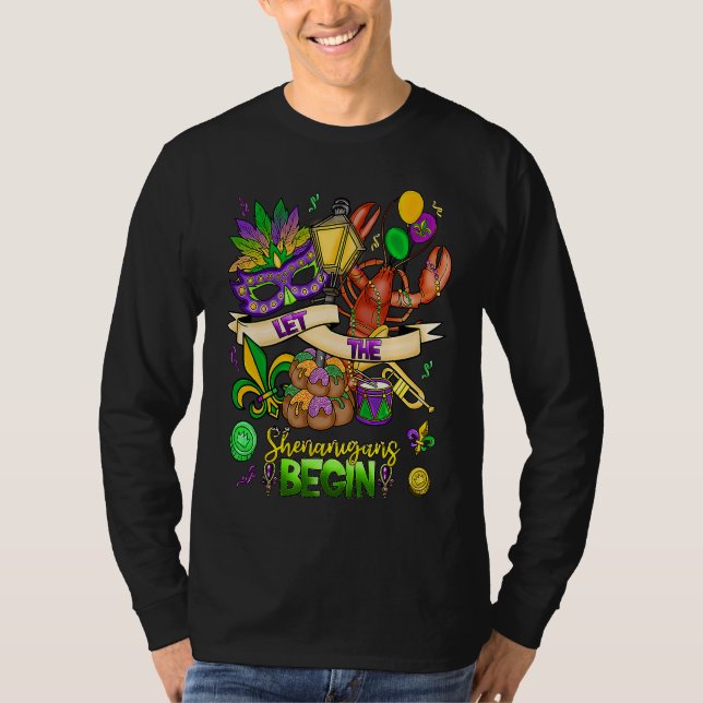 Mardi Gras Crawfish Jester Beads Let Shenanigans B T-Shirt (Front)