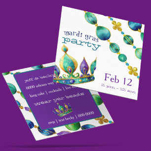 Mardi Gras Crown and Beads Party  Invitation